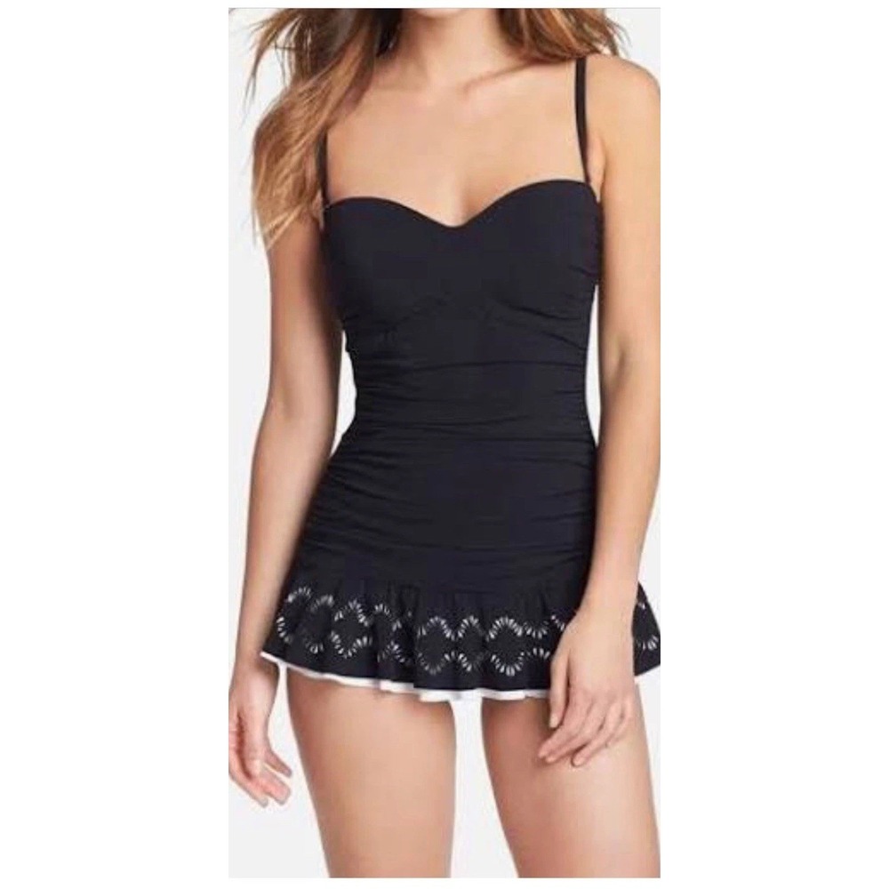 Profile By‎ Gottex Bandeau Swimdress Womens Swimsuit 8 Black One piece Laser Cut